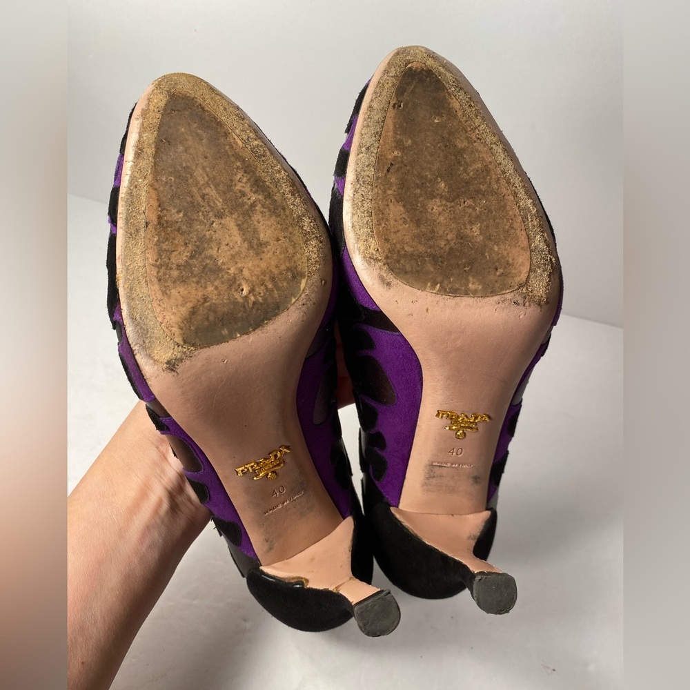 Prada suede pumps heels leopard pewter black purple 40 - Picture 9 of 12